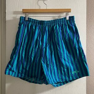 Vintage Hobie Lined Swim Shorts Trunks Teal Blue Striped Bathing Suit XL